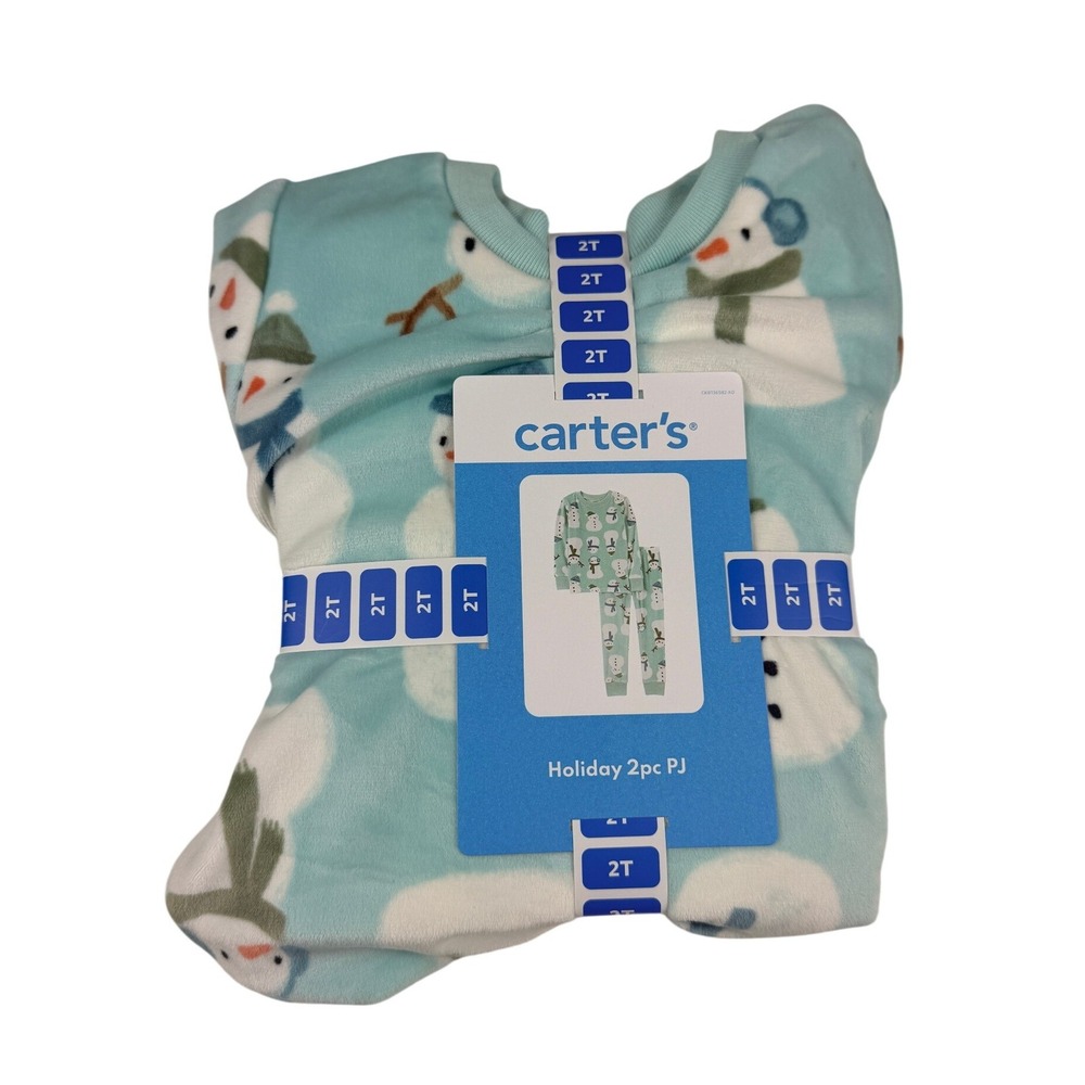 Carter's Pajama Set Holiday 2pc PJ Toddler 2T Blue Snowman Fleece NWT
